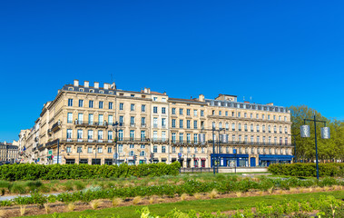 Buildings and garden on Quai Louis XVIII in the historic centre of Bordeaux, France