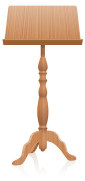 Lectern - wooden reading desk for lecturing, business presentation, allocution, recitation or any other public speech at conventions, gatherings, meetings or celebrations - isolated vector on white.