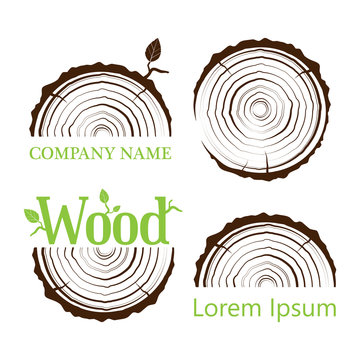 Set a cross section of the trunk with tree rings. Vector illustration. Logo. Tree growth rings. Tree trunk cross-section. flat icon.