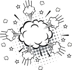 comic speech bubbles and elements with halftone shadows.