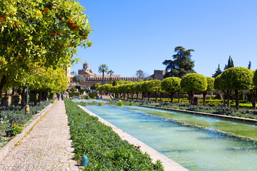 The famous Alcazar de los Reyes Cristianos with beautiful garden in Cordoba