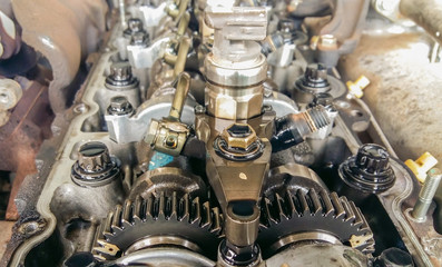 Close up inside car engine