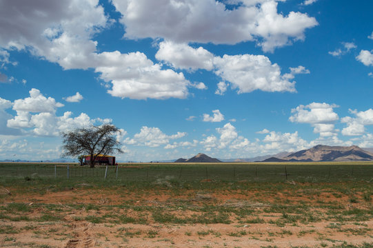 Scenic View of a Desert and Mountain Landscape after the Rain with Colorful Roundhouse near Solitaire, Namibia