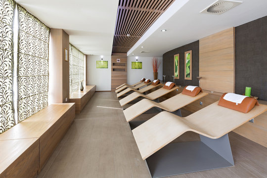 Sunbeds in hotel spa center