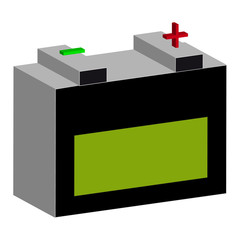 3D car battery on white background. Tools.
