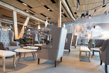 Interior of a mountain hotel lobby