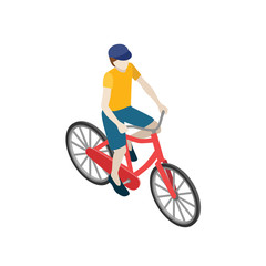 Male cyclist riding on a bicycle. Flat 3d isometric vector illustration