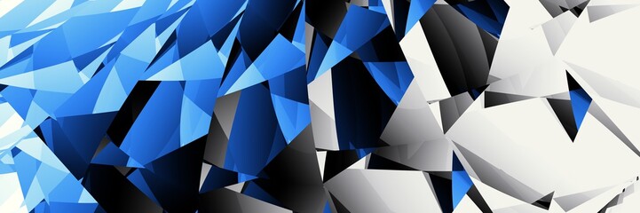 Abstract image 3:1 aspect ratio in futuristic technology style. Horizontal blue geometric background.