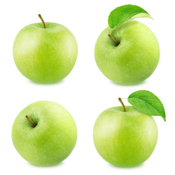 Set of Different Green Apples Isolated on White Background