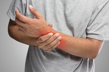 People has pain in hand, Men with wrist problem concept, isolate on white background