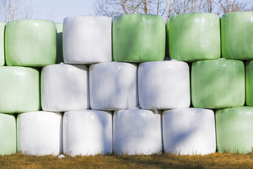 Hay bales on a farmland.