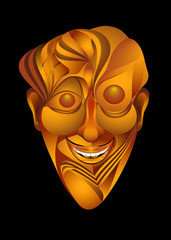 Happy funny character portrait in yellow on a black background. Raster illustration
