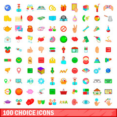 100 choice icons set, cartoon style