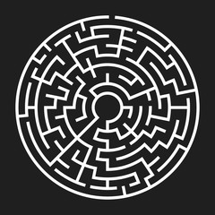 Circle Maze. Labyrinth with Entry and Exit. Find the Way Out Concept. Vector Illustration.