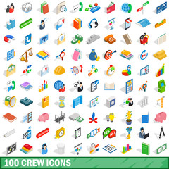 100 crew icons set, isometric 3d style