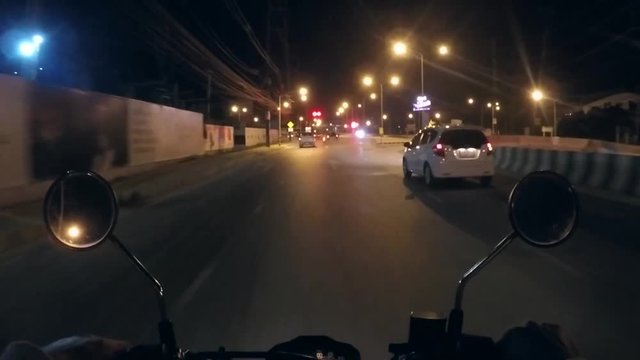 Pov Bike Ride Timelapse. Night City Motorbike Trip. HD Timelapse. Phuket, Thailand.