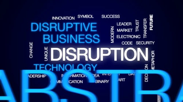 Disruption animated word cloud, text design animation.