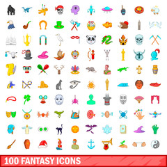 Fototapeta na wymiar 100 fantasy icons set, cartoon style