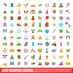 100 games icons set, cartoon style