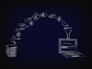 pile of docs turning into data through funnel, ocr vector