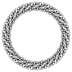 Black and white floral round frame. Copy space. Vector clip art