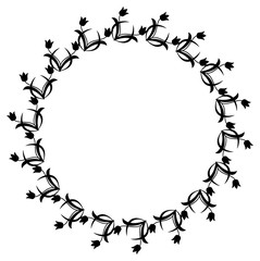 Black and white floral round frame. Copy space. Vector clip art