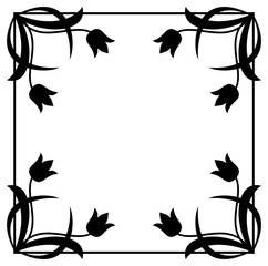Black and white floral  frame. Copy space. Vector clip art