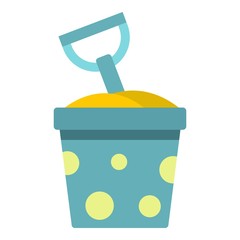 Blue bucket of sand and shovel icon isolated