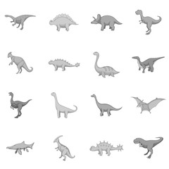 Fototapeta premium Different dinosaurs icons set monochrome