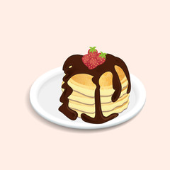 Pancakes with chocolate and strawberries