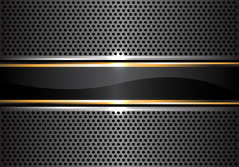 Abstract black gold banner on metal gray circle mesh design luxury background vector illustration.