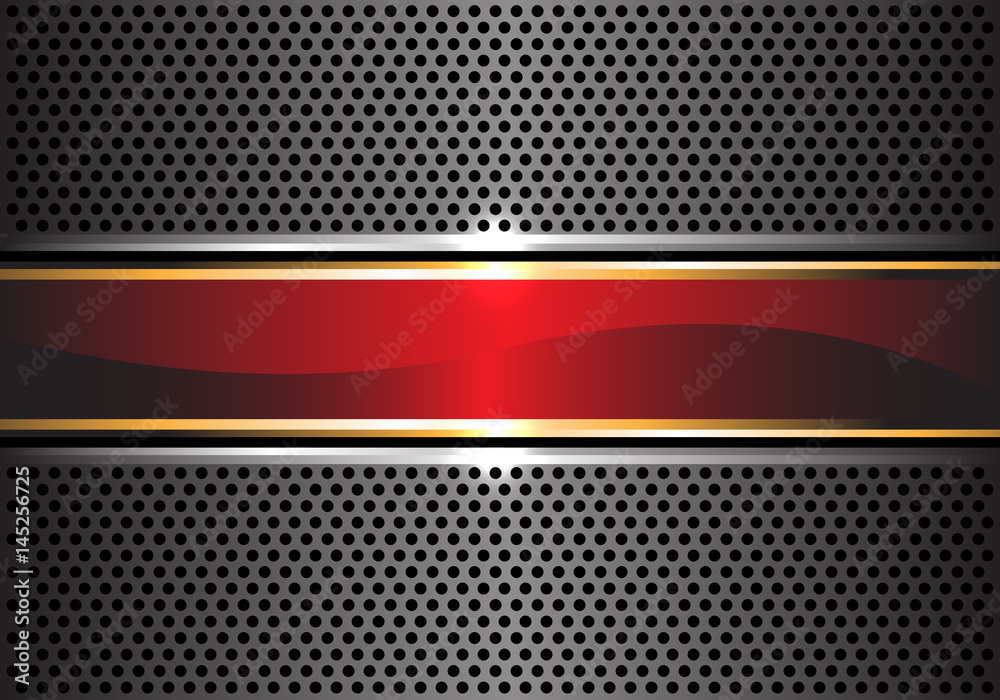 Wall mural Abstract red gold banner on metal gray circle mesh design luxury background vector illustration.