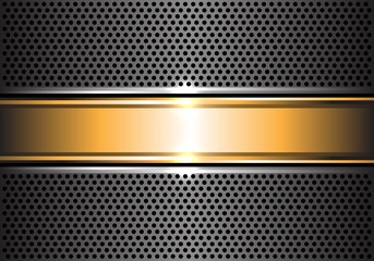 Abstract gold banner on metal gray circle mesh design luxury background vector illustration.