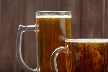 beer glass on a wooden background