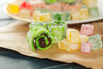traditional eastern desserts on wooden background