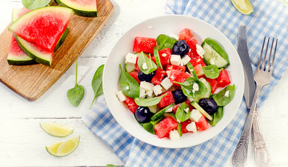 Watermelon salad with feta cheese. Healthy dieting.