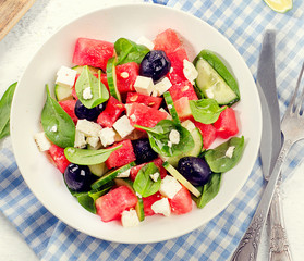 Watermelon salad with feta cheese. Healthy dieting.
