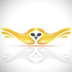 Vector flying bird logo from human's hands. Stock Owl illustration