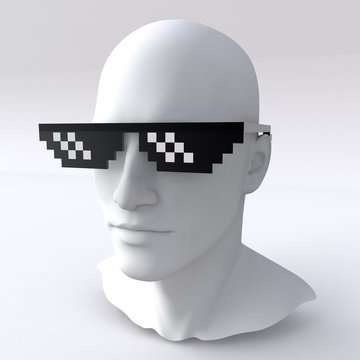 3D illustration of Head wearing Thug life Glasses