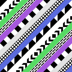 Retro color seamless pattern. Fancy abstract geometric art print. Ethnic hipster ornamental lines backdrop.