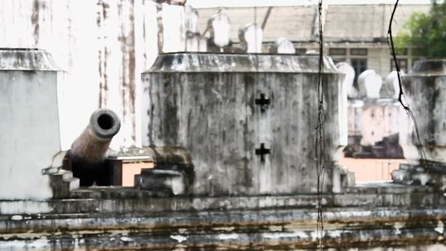 One of the surviving forts of Bangkok - Phra Sumen Fort. Architecture details. Thailand.