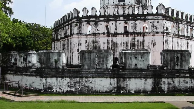 One of the surviving forts of Bangkok - Phra Sumen Fort. Architecture details. Thailand.