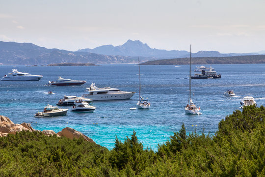 Luxury sailing and motor yachts on Sardinia island, Italy