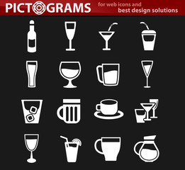 glasses and cups icon set