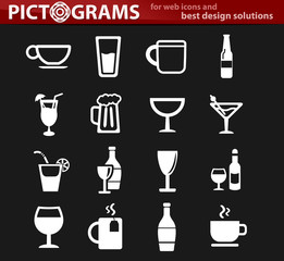 glasses and cups icon set