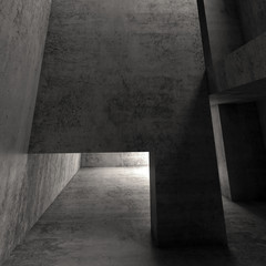 Abstract dark empty concrete interior, square 3d