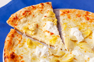 White Pizza with Artichoke Topped with Cottage Cheese
