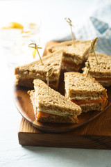 Salmon sandwich with cream cheese and fresh cucumber