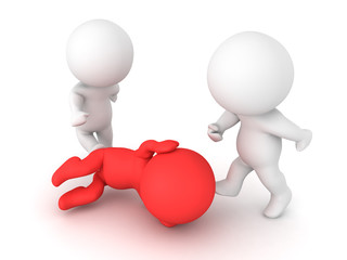 3D illustration of a person sitting in the fetal position while being attacked