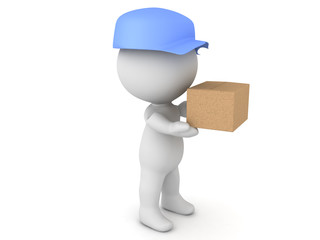 3D illustration of deliveryman holding package